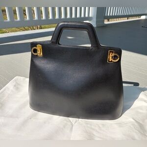 Ferragamo Wanda Black Leather Structured Top-Handle Bag